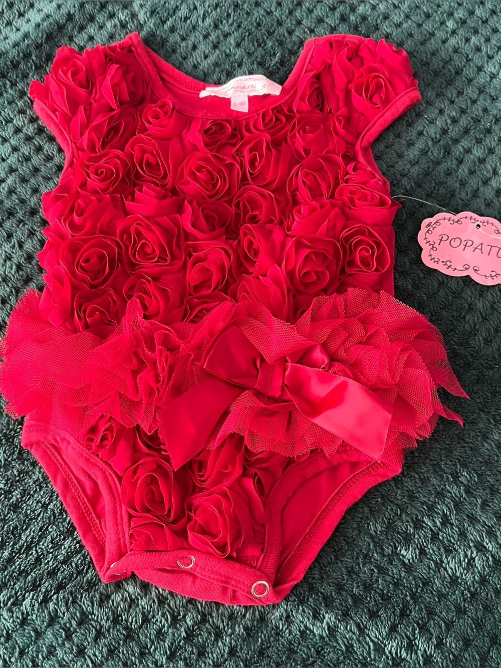 Popatu Bright Red Rose Applique Baby Bodysuit